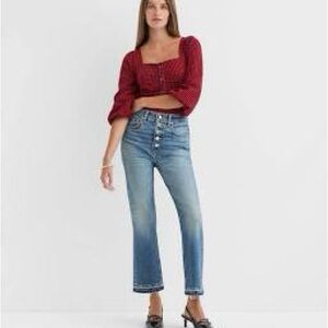 LOFT Women High Rise Button Front Kick Crop Jeans Mid Vintage Wash 27x27 #763763
